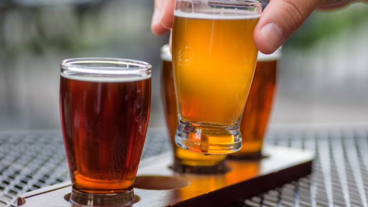 tasting beer samples at a local brewery